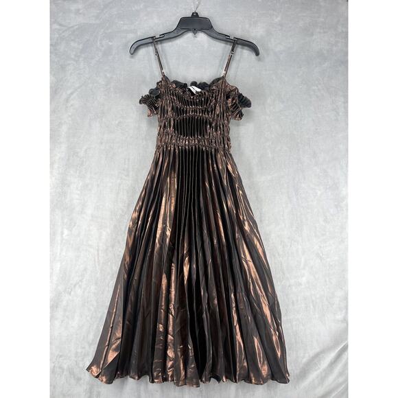 Georgia Harding Siren Dress Size UK 8 US Small Bronze Brown Pleated Midi Dress - Picture 1 of 11